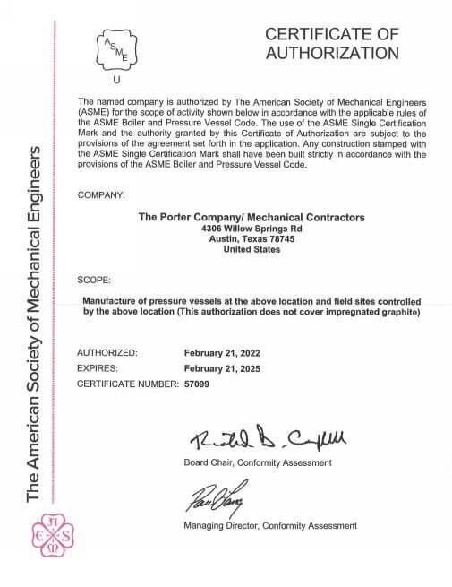 The American Society of Mechanical Engineers Certificate of Authorization